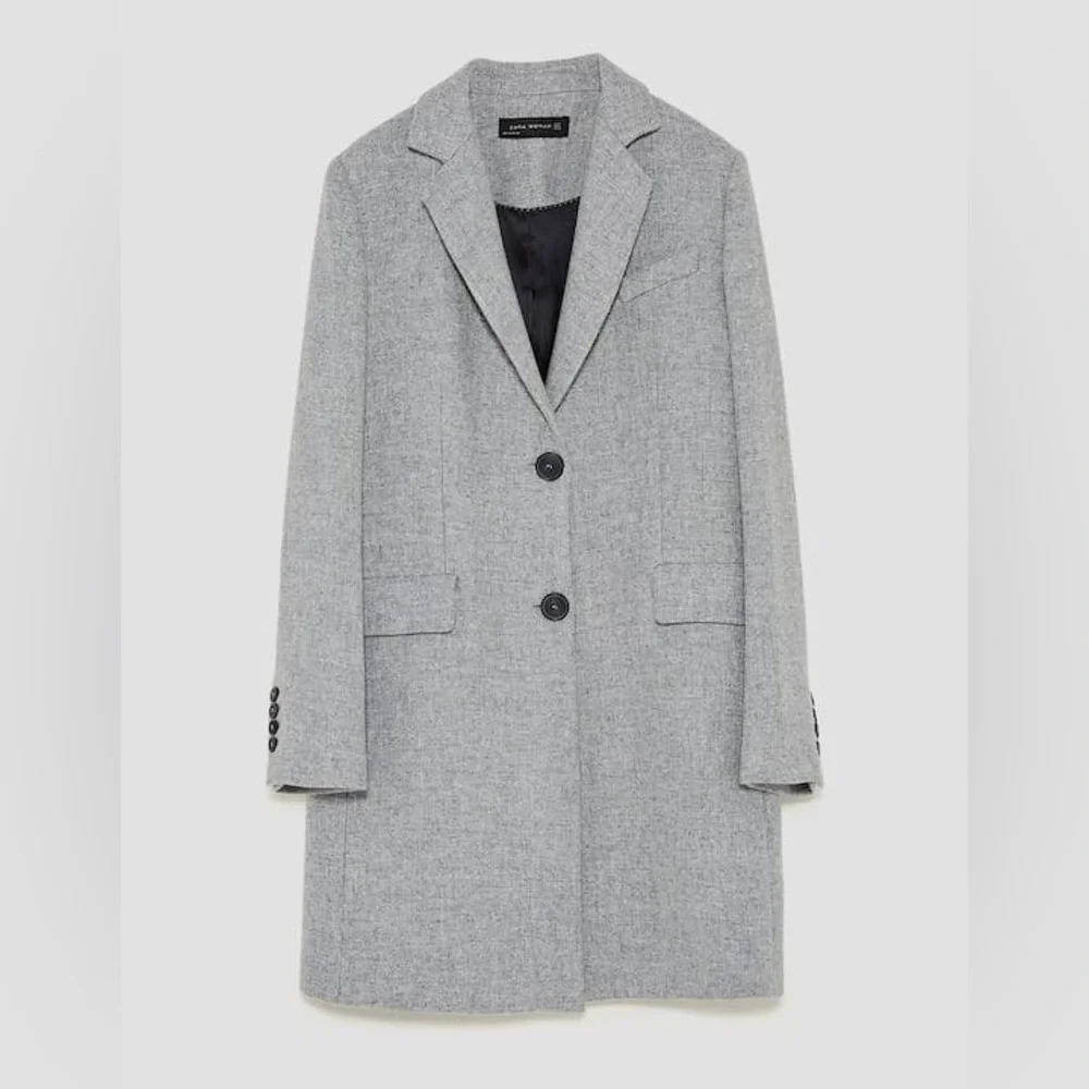 Zara Women Wool Blend Pea Coat with Shoulder Pads